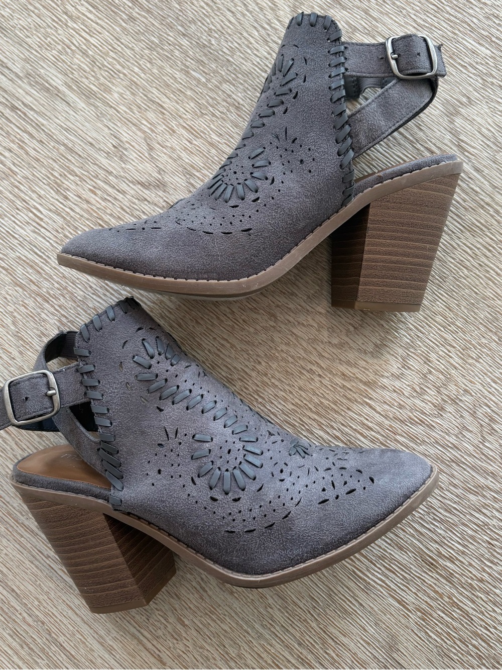 Maurices Gray Suede Cutout Block Heel Slingback Booties